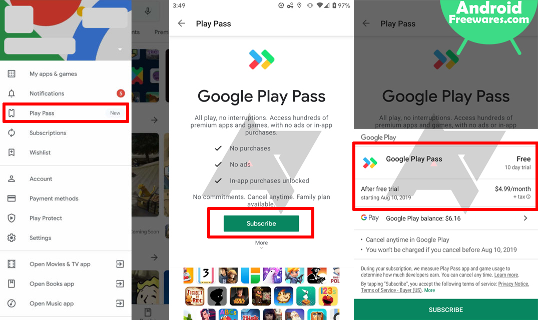 sign up for google play pass